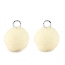 Pompom charm with loop 10mm - Silver-off white